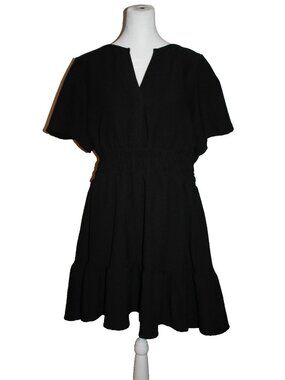 Maurices Textured Mini Dress Black V-Neck Elastic Waist Flutter Sleeve Size 0X